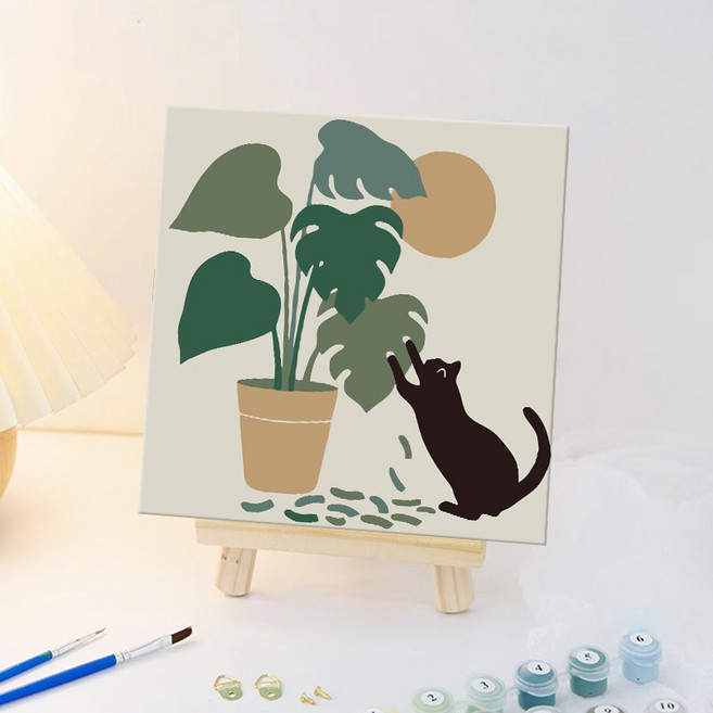 DIY 명화그리기 유화그리기 세트 취미 피포페인팅 20x20cm, 1개, 고양이