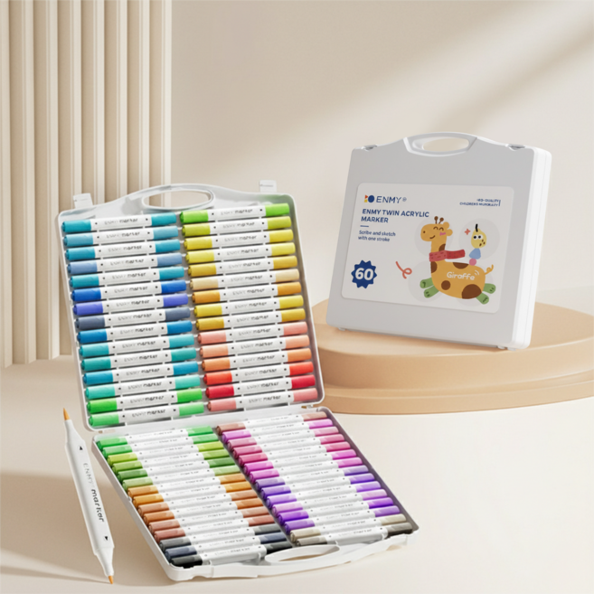 KEMEI 더블헤드 속건성 마카펜 세트 유성 미술 전문 색연 싸인펜 포함 도화지, 1세트, 60개