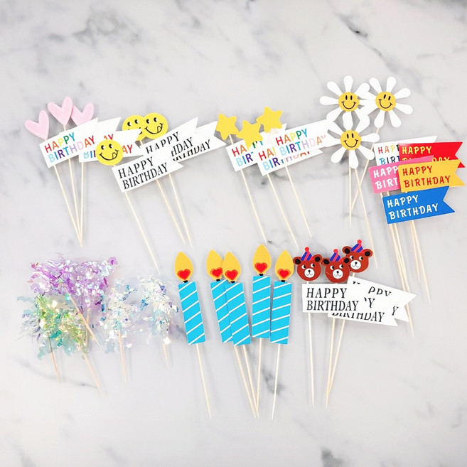 생일 미니케이크토퍼 31p 파티플래그 미니픽 생일소품 세트 컵케이크토퍼
