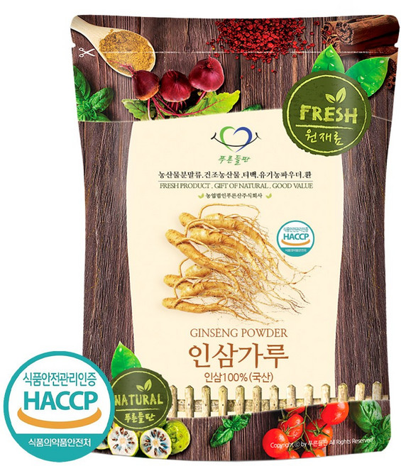 푸른들판 6년근 국산 인삼 분말 100프로 국내산 인삼가루 인삼차 HACCP 인증, 50g, 1개