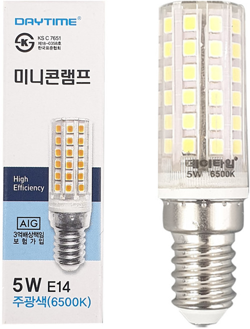 데이타임 미니 콘램프 콘전구 5W E14, 주광색, 1개