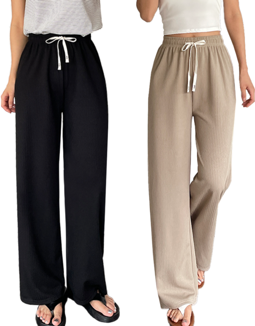 하바우 여성 여름 찰랑 쿨 아이스 냉감 와이드 바지 2종 세트