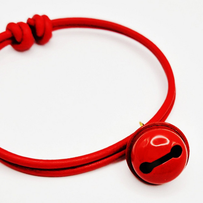 천연소가죽 고양이 방울 목걸이 길이 조절, 1개, 레드