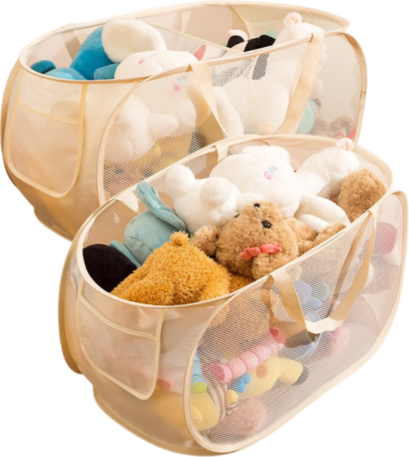 올위듀 초간편 튼튼한 접이식 대용량 장난감 정리함, 크림베이지, 1개