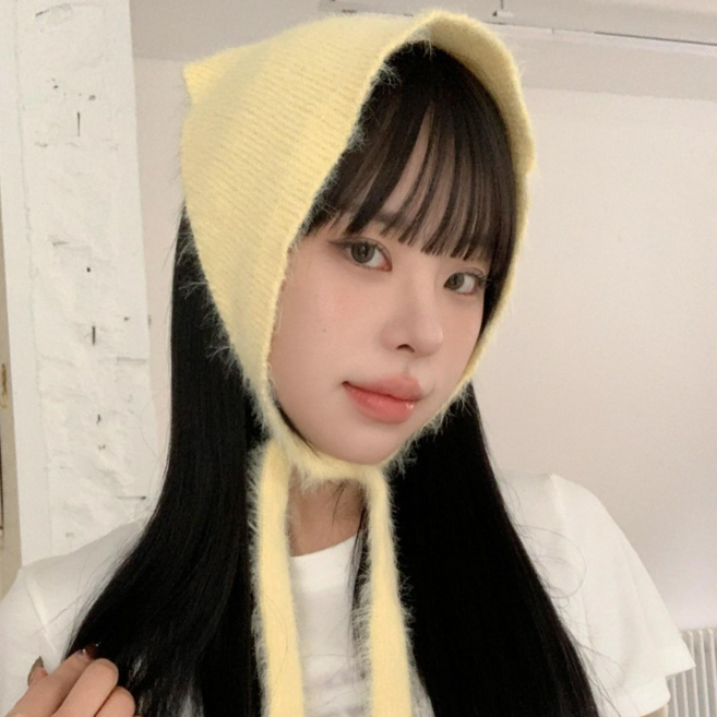 블루씨티 마롱 앙고라 니트 헤어 커치프 헤어 두건