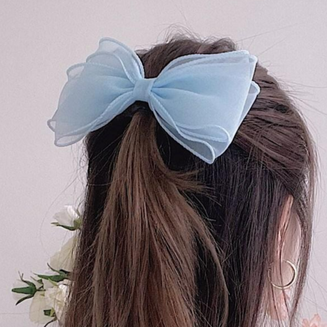 로라하 성인 여성 아동 쉬폰 빅사이즈 왕리본 머리핀 반묶음 반머리 헤어핀 자동핀 샌디