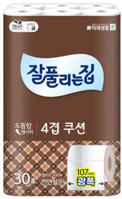 잘풀리는집 4겹 쿠션 소취화장지 27m 30롤 x 1팩, 1개, 30개입