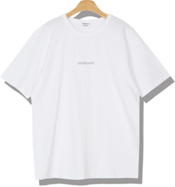 오마보이 남성용 세미오버 미들로고 크루넥 반팔티