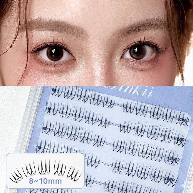 Winkii 대용량 인조 가닥속눈썹 U형 3in1 아이돌 포인트래쉬 자연스러운 속눈썹연장 8-10mm 100모, 1개, Light/투명라인