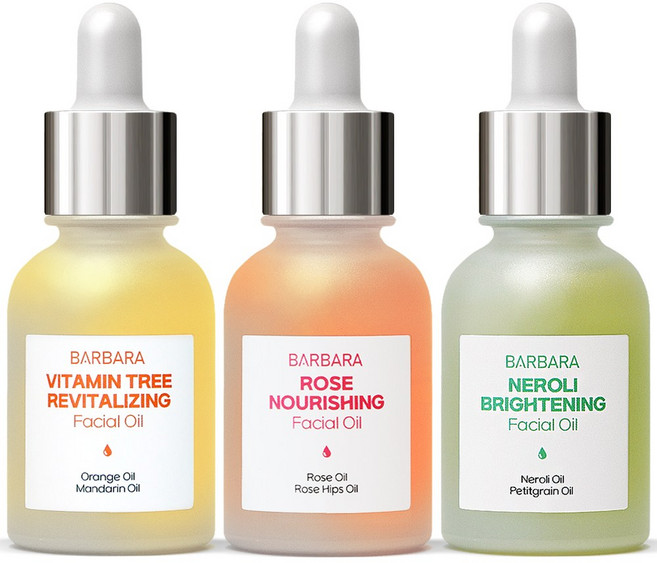 바르바라 광채 페이스 오일 3종 세트 비타민트리 장미 네롤리, 3개, 30ml