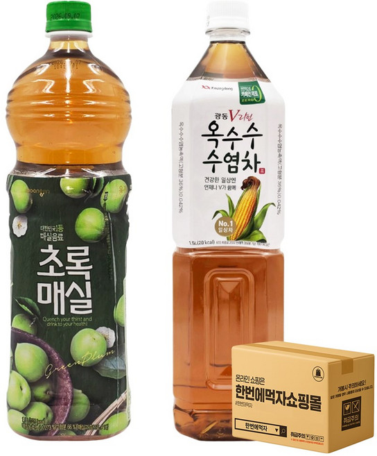[한번에먹자쇼핑몰]광동 옥수수 수염차1.5L + 웅진 초록매실1.5L / 각1개씩 총2페트, 2개, 1.5L