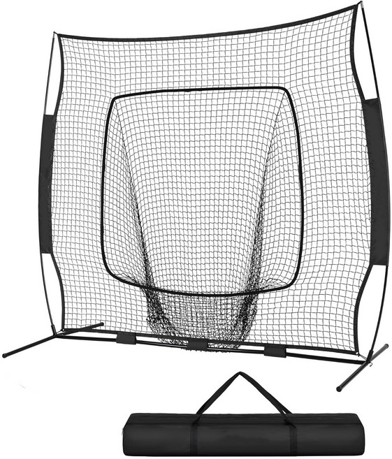 SAIVEINA 휴대용 야구연습 네트 타격 및 투구를 위한 휴대용 야구 네트 실내외용 야구 골프 연습 주머니형 배팅 네트, 1개, 블랙