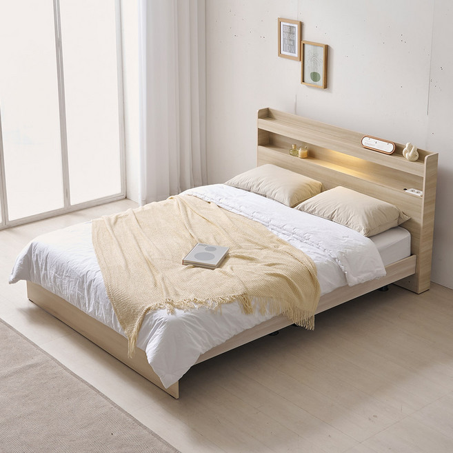 [수도권 지정배송] 아너스 LED 일반형 슈퍼싱글/퀸 침대+본넬 매트리스, 메이플