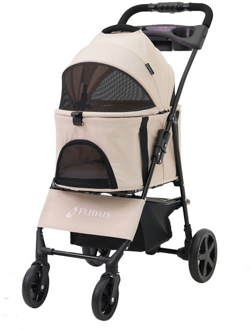 플리다스 실속형 원터치 펫 강아지 유모차 개모차 애견 반려견 경량 퀵폴딩 분리형 소형견 중형견, 아이보리, 1개
