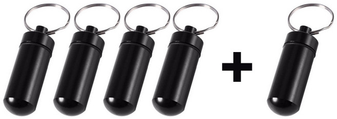 휴앤코 4+1 휴대용 알루미늄 알약통 비타민 영양제 방수 밀폐 케이스, 1세트, 블랙(4+1)