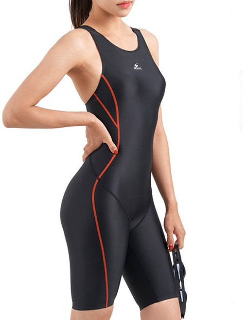 센티 베이직 5부 반신 여자 실내수영복 WSTP-21B102 블랙레드