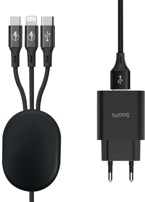 도난방지 업소용 QC3.0 퀵차지 18W 3in1 동시 고속멀티충전기, 1개, 블랙