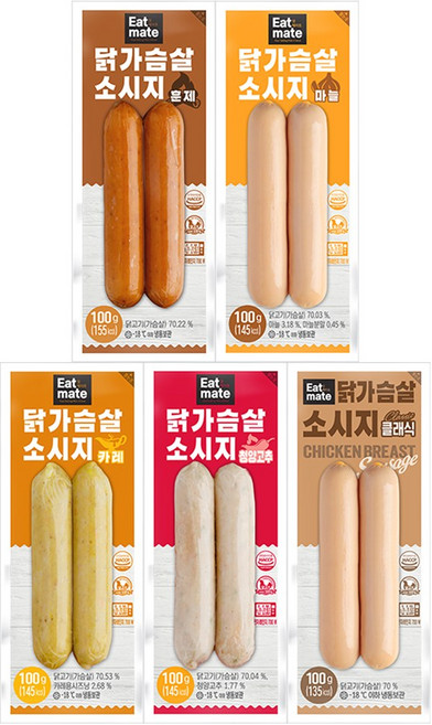 [랭킹닭컴] 잇메이트 닭가슴살 소시지 5종 혼합, 20개, 100g