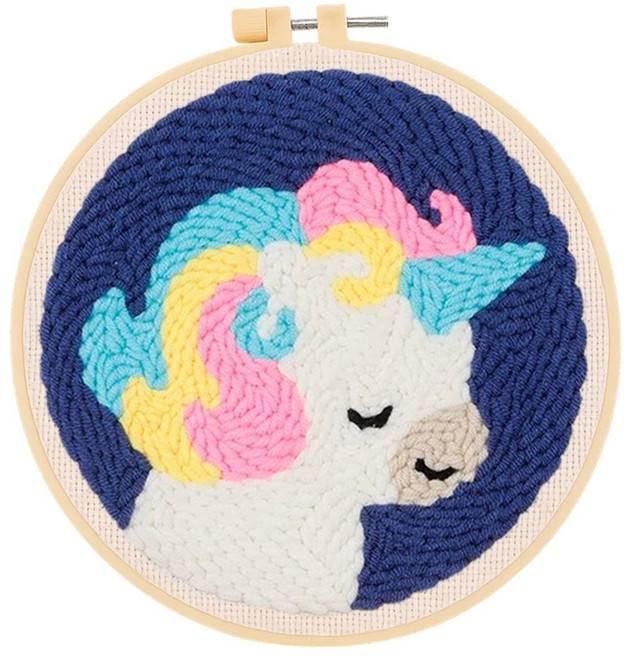 투데이리빙 DIY 펀치 니들 자수 세트 초보자 힐링 취미 뜨개질 만들기 감성 털실 펀칭 공예 십자수 키트 귀여운 원형 소품 액자 프레임, 꿈꾸는유니콘, 1세트