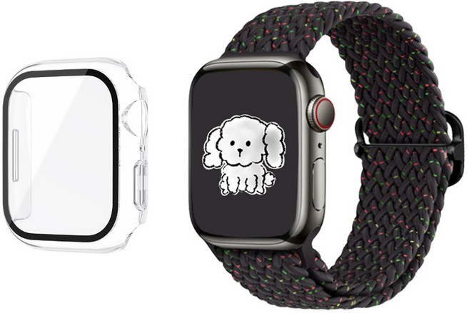 아이비온 애플워치 솔로 루프 니트 스트랩 + 투명 풀커버 케이스, 블랙믹스, 1개