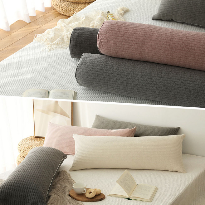 준앤종 피그먼트 워싱 롱쿠션 바디필로우 솜포함, 피그먼트 원형 바디필로우, 그레이