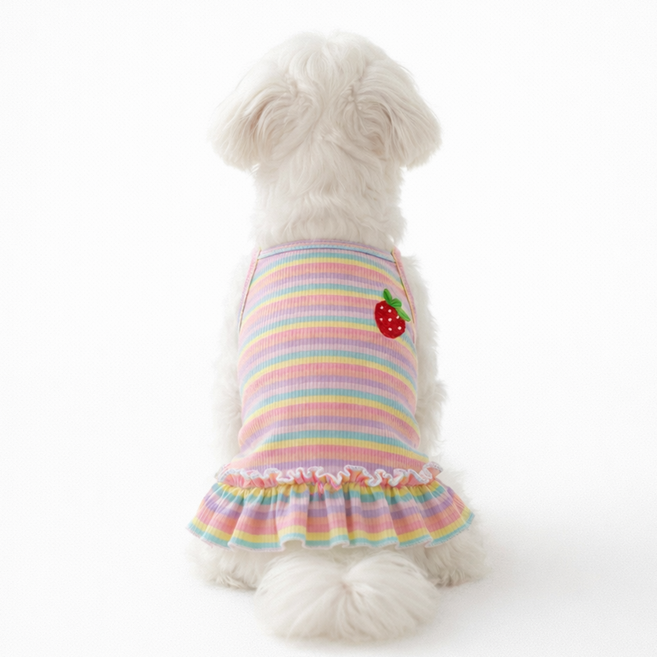 렛츠독 강아지 봄 여름 딸기 쭈리 스트라이프 나시 원피스 옷, 1개, 핑크딸기