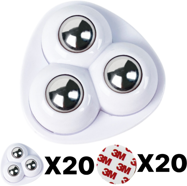 로젠스 부착식 회전 3구 롤러 바퀴, 20개, 모던화이트