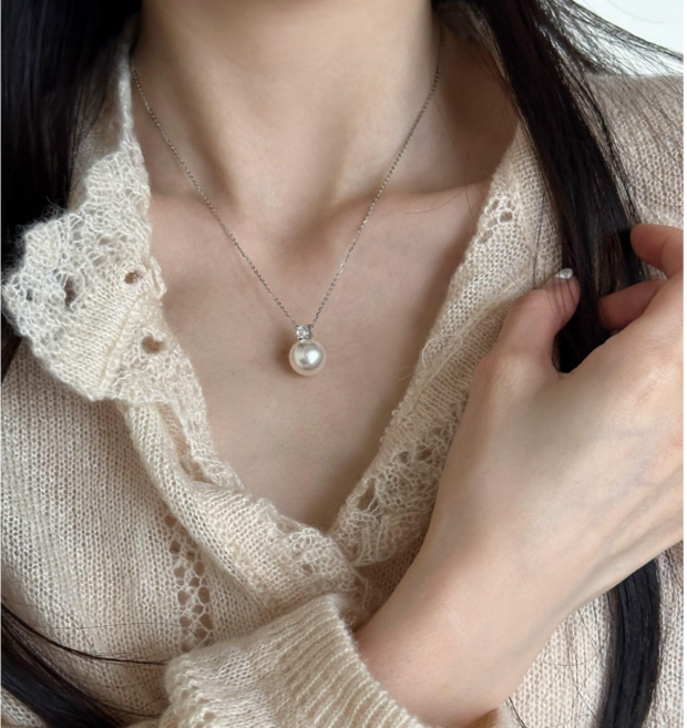S925 진주 여성 은목걸이 순은 목걸이 행운의 진주 미니멀 디자인