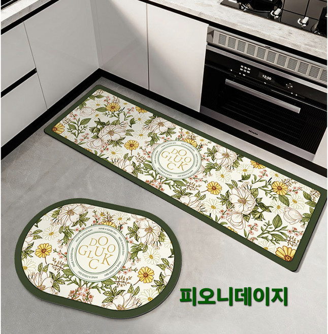 1+1 빨아쓰는 블로썸 가든 규조토 발매트 세트 주방 욕실 거실 4컬러, 피오니데이지 세트