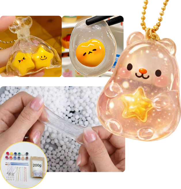 KC인증 미미무 집콕놀이 물라스틱 젤리플라 DIY 키링 만들기 키트, 1개, 퓨어화이트 200g+미니 아크릴 물감 12색