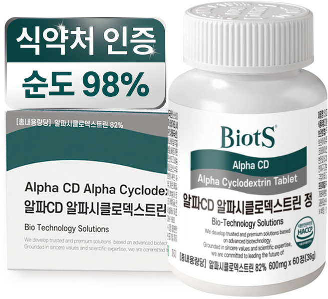 바이오츠 알파CD 알파시클로덱스트린 정 식약처인증, 1박스, 60정
