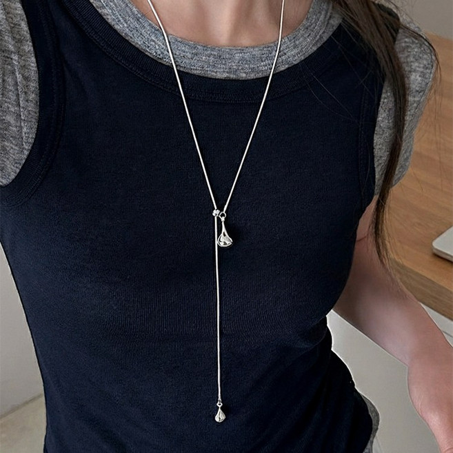 블링살롱 써지컬스틸 물방울 쉐입 롱 드롭 레이어드 네크리스 여성용