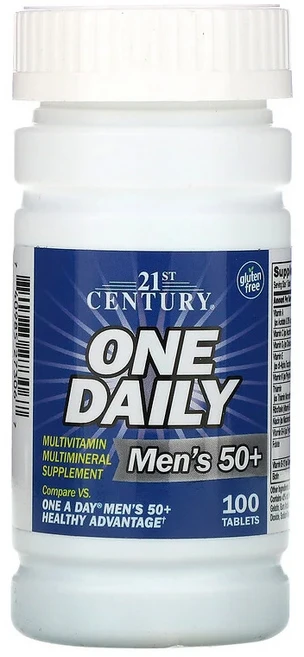 21st Century 21세기 센트리 One Daily Men's 50+ 종합비타민 종합 미네랄 100정 티아민 칼슘 판토텐산 마그네슘 아연 라이코펜 포함 - 쿠팡