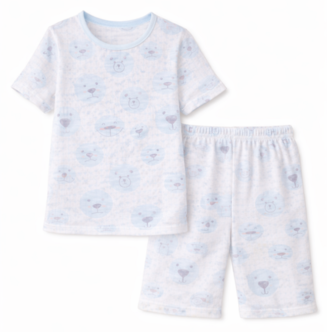 행복한쇼핑몰 남아용 무형광 린넨 쿨드라이 스마일블루 상하의 반팔 세트