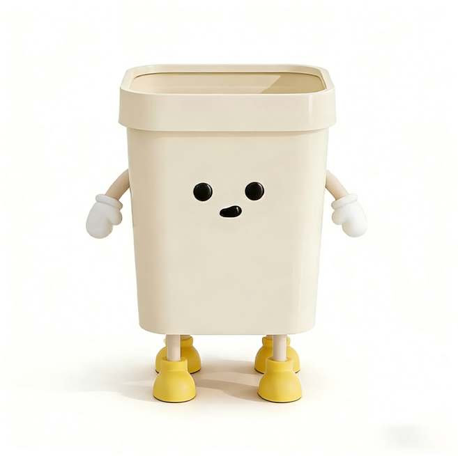 북유럽 귀여운 캐릭터 쓰레기통 크림색 주방 카페 거실 다용도 휴지통, 젖빛 으로 서 있는 자세