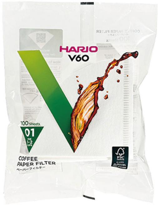 HARIO V60白色01濾紙 1-2杯 VCF-01-100W, 1個, 100個
