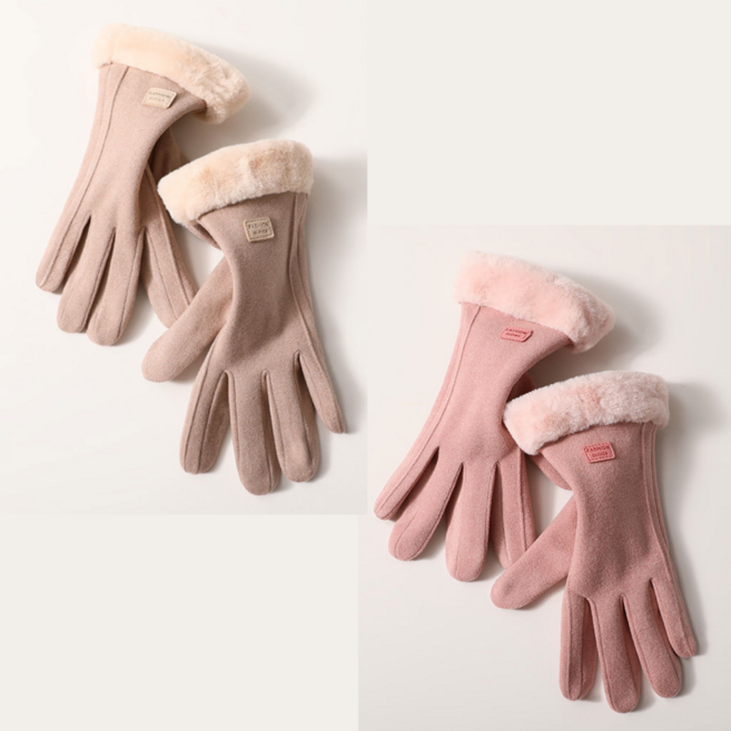 [따숩온기] 포근손목 퍼장갑 2종세트 여성 겨울 장갑 스마트터치 리얼자수