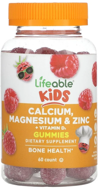 라이프에이블 키즈 칼슘 마그네슘 아연 + 비타민D3 천연 라즈베리 맛 60 구미젤리, LFB73100, 1개, 60정 - 쿠팡