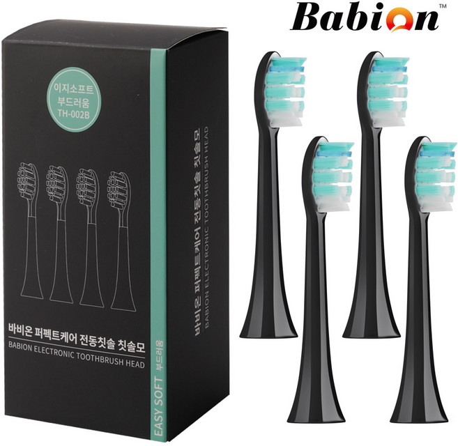 바비온 퍼펙트케어 음파 전동칫솔모 이지소프트 블랙 4p, 1세트