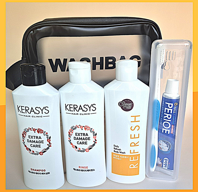 여행용 세면도구 6종, 블랙파우치, 1개