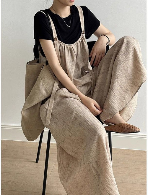 다중성 여성용 봄 여름 가을 빅사이즈 데일리 멜빵바지 루즈핏 민소매 롱 와이드 점프슈트 25jhd06jj