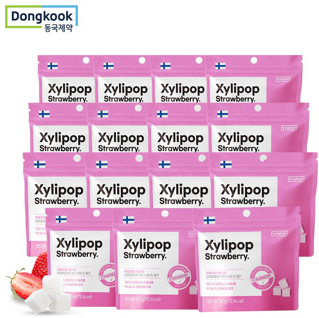 동국제약 핀란드산 자일리톨 캔디 자일리팝 딸기 사탕, 15개, 30g