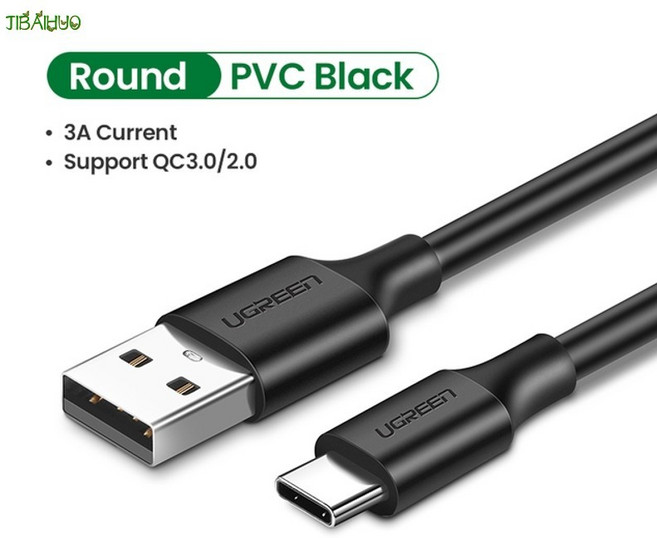 JIBAIHUO ugreen 3a usb type c 케이블 poco x3 pro samsung s21 s20 빠른 충전 3.0 usb c 케이블 고속 충전 데이터 전화 충전기, 협력사, 협력사 × PVC 블랙 × 2m × 1개, 2m, 1개