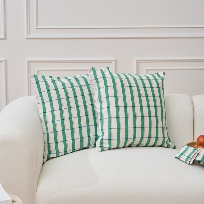 [모던하우스 인천점] 에코블렌드 코튼 멀티체크 쿠션커버 2P세트 그린 -[EM0926004]