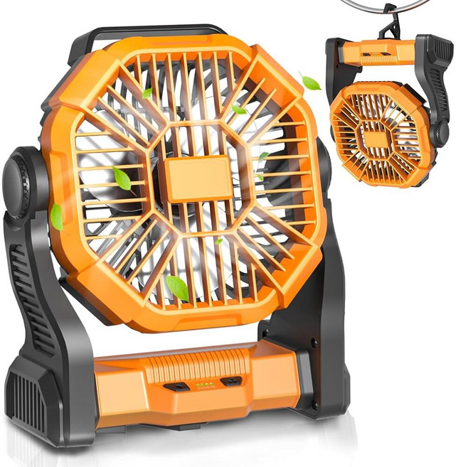 AEscod 충전식 캠핑 팬 LED 랜턴이 있는 무선 배터리 전원 걸이용 후크 270° 회전 20000mAh 개인용 작동 해변 피크닉 낚시 여행 텐트 바베큐용, 블랙