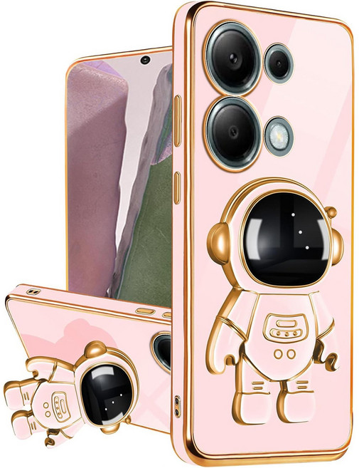 니우누 샤오미 레드미 도금 슬림 휴대폰 케이스 3D 입체 우주인 거치대 포함