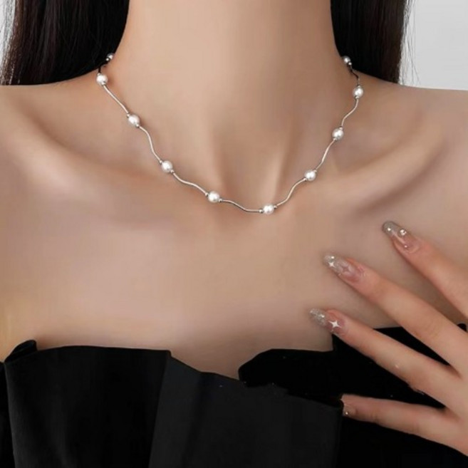캔디플래닛 웨이브 진주 체인 패션 고급 목걸이