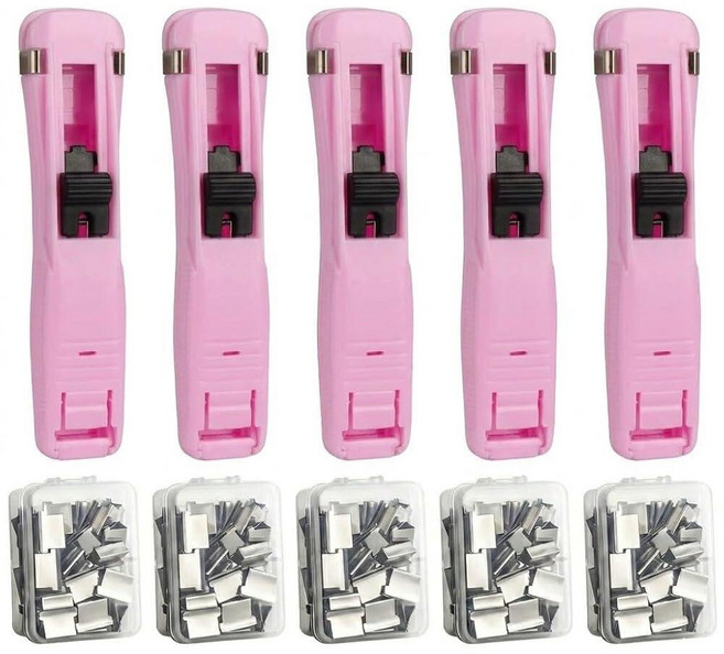 Reusable Clip Stapler 5-Pack No Damage Push Clip Dispenser Set Portable Binder Tool with Metal R, Color10