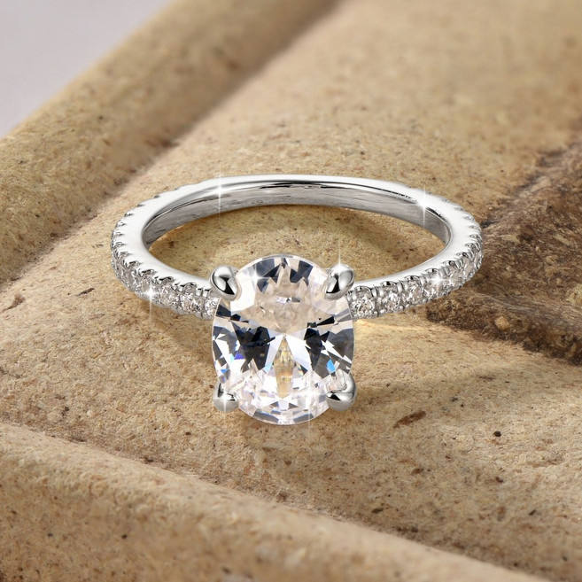 여성 고급스러움 타원형 3캐럿 5A 큐빅 지르코니아 원석 메인 반지