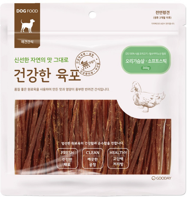 건강한육포 오리가슴살 소프트스틱 300g 강아지 간식 반려견 애견 건강식, 1개